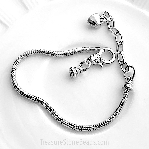 3mm Heart Lobster Clasp Adjustable Snake Chain Charm Bracelet.ea